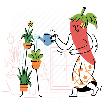 gardening, garden, pepper, watering, can, plants